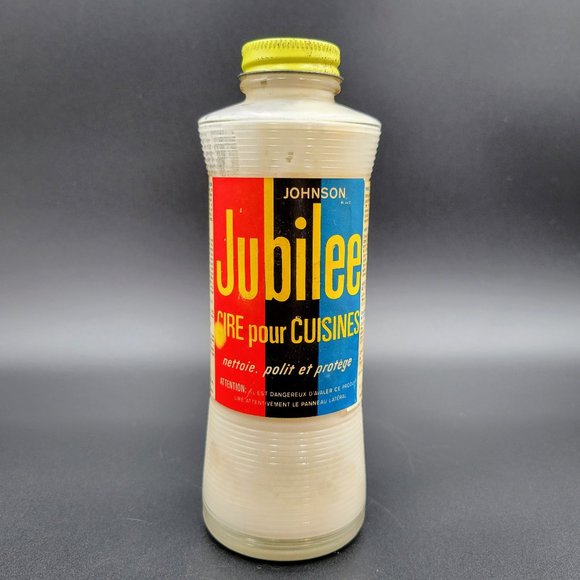 Vintage Jubilee Kitchen Wax Not Full Dried White Glass Jar SC Johnson AS IS Read - Picture 2 of 11